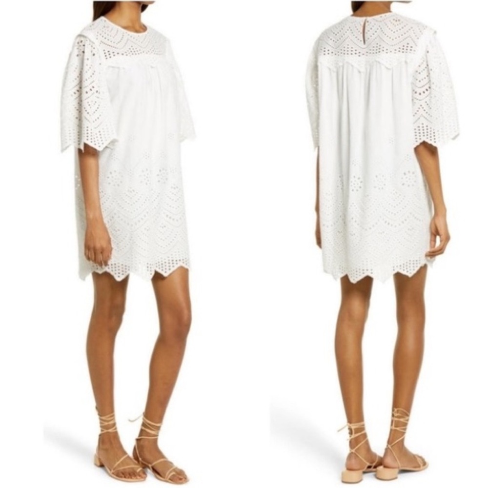 Rebecca minkoff white eyelet lace short sleeve mini dress coverup